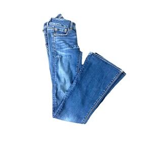 American Eagle Jeans Sz 00 Shrt Womens Blue Stretch Pants Ladies Mid Rise Skinny